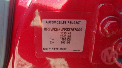 2007 PEUGEOT 207 RIGHT REAR DOOR LOCK, A7, 03/07-12/12 9138H8 DOOR BOOT GATE LOCK